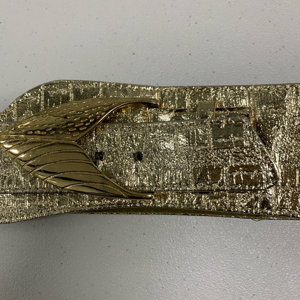 Gold Textured Belt with Decorative Buckle